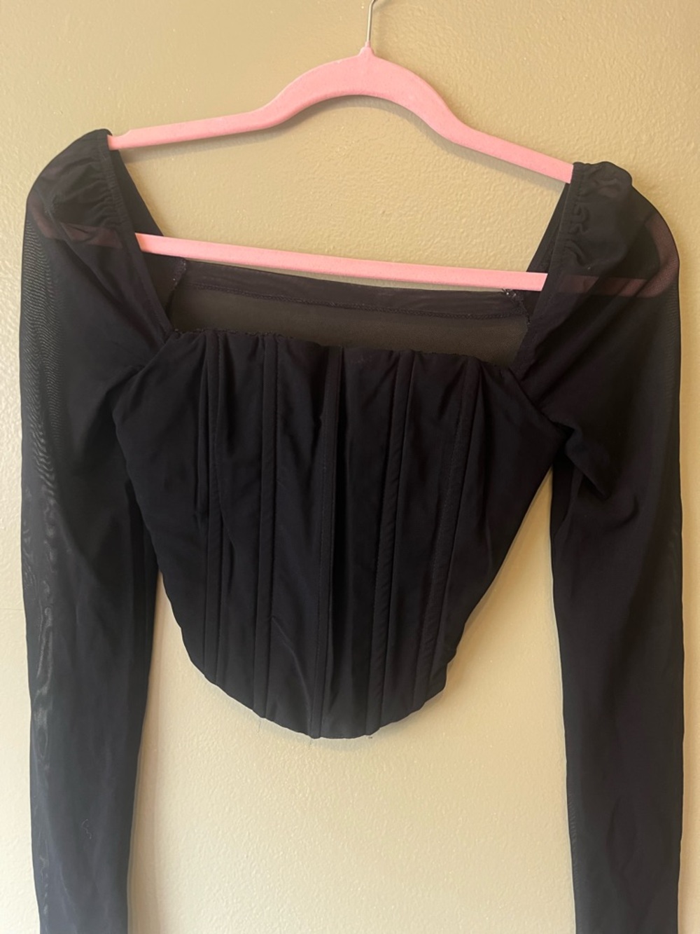 Princess Polly Black Long-Sleeve Mesh Corset Crop Top